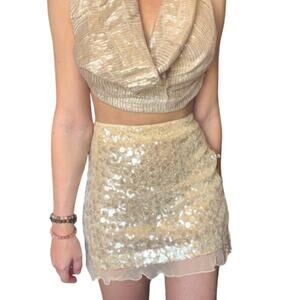 . Crew Gold Sequin Mini Skirt / Champagne Festival Skirt / Fairy Glam Y2K